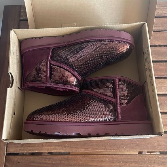 UGG Classic Ultra Mini Mirror Ball Sequins Boots Wild Grape US Women 7/UK 5/EU38 - Picture 13 of 15